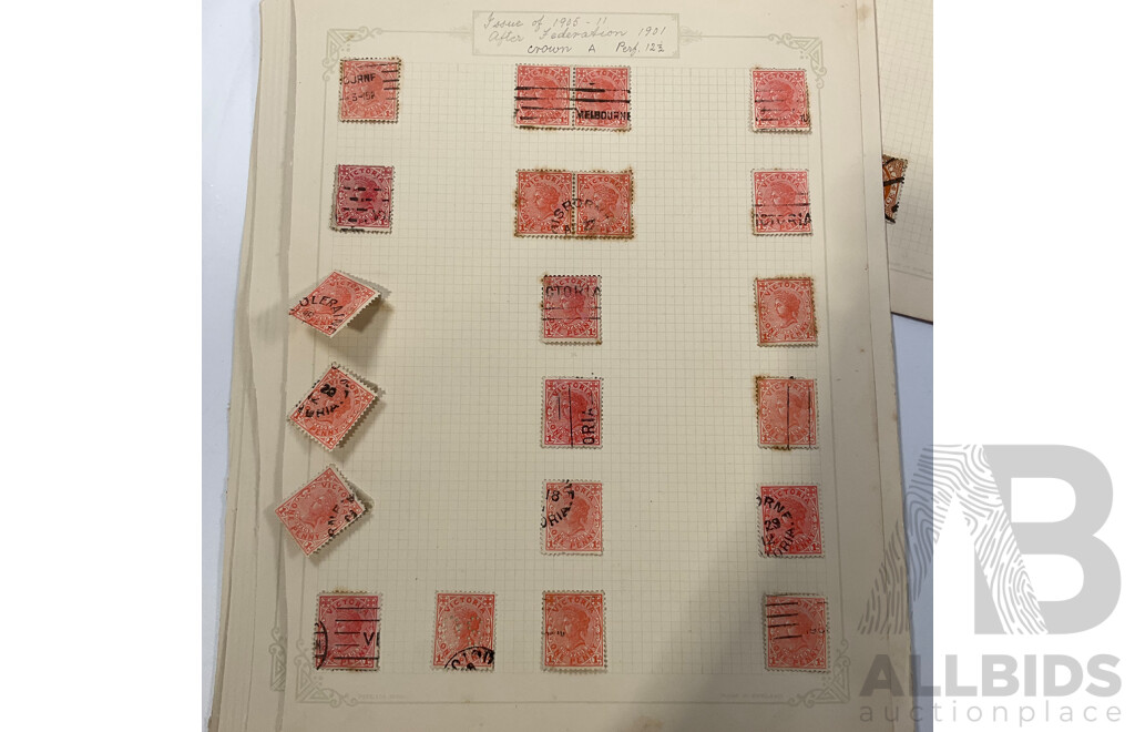 Collection of Australian Victoria State Stamps, QV, Postage Due, Hand Cancels, Perforated, Overprints, Examples Spanning Half Penny to Five Shillings