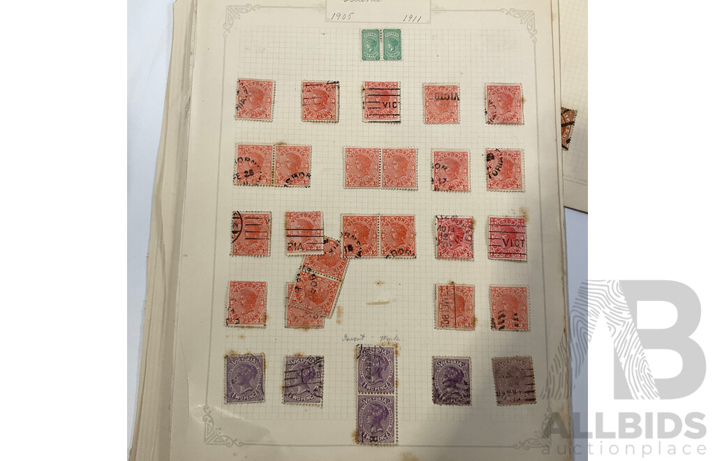 Collection of Australian Victoria State Stamps, QV, Postage Due, Hand Cancels, Perforated, Overprints, Examples Spanning Half Penny to Five Shillings