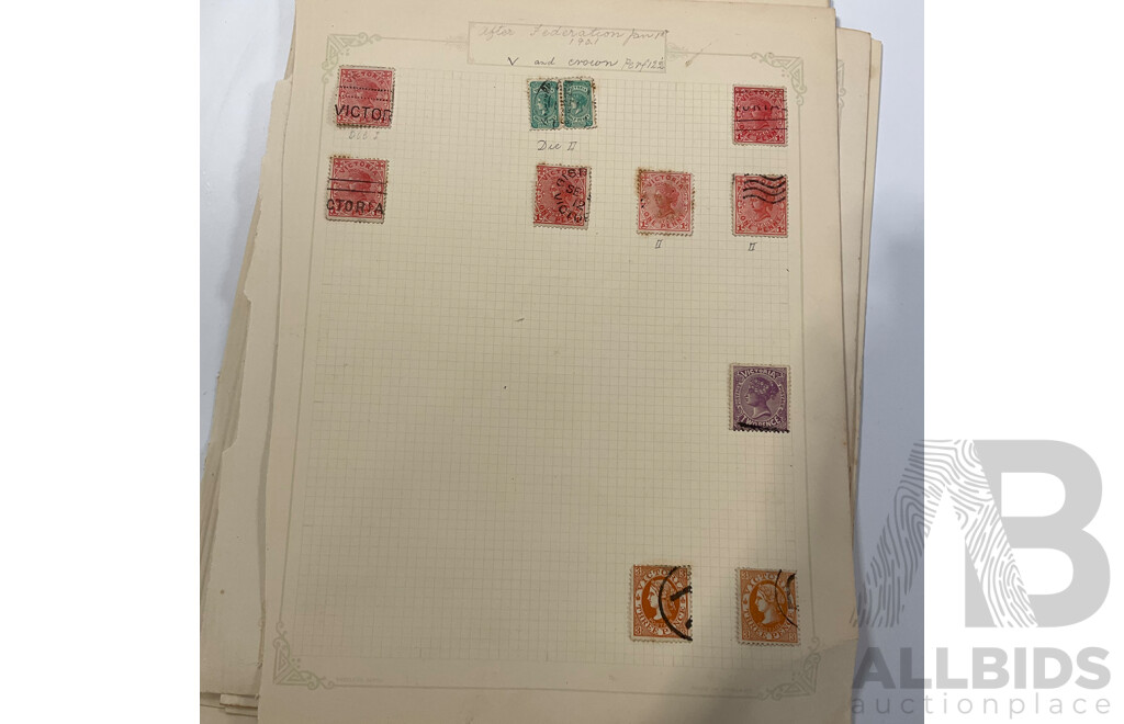 Collection of Australian Victoria State Stamps, QV, Postage Due, Hand Cancels, Perforated, Overprints, Examples Spanning Half Penny to Five Shillings