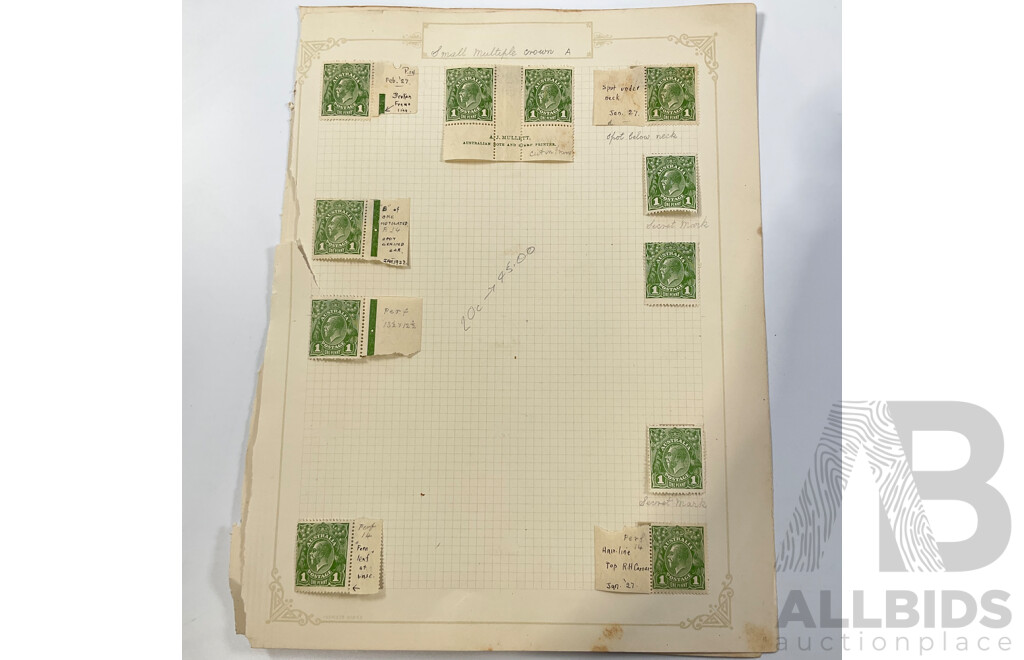 Collection of Australian KGV Half Penny and One Penny Stamps Including Hinged John Ash and A.J Mullett Mint Blocks