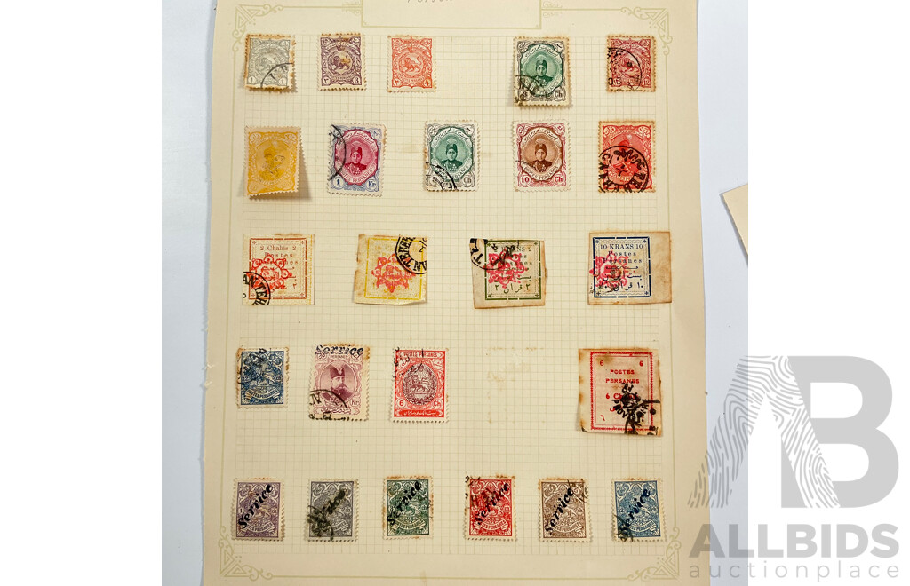 Collection of Persian/Iran and Siam Stamps, 1880's to 1920's Including Mint Hinged, Over Prints, Sets