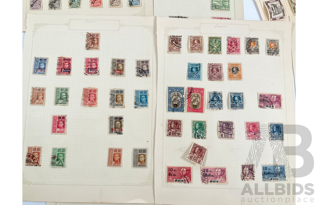 Collection of Persian/Iran and Siam Stamps, 1880's to 1920's Including Mint Hinged, Over Prints, Sets