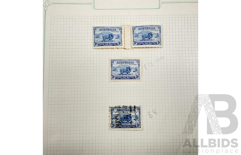 Australian 1934 Cetenary of Victoria Stamps Including Two, Three Penny, One Shilling with John Ash Two and Three Penny Mint Hinged Blocks and Captain John Macarthur Mint Hinged John Ash Block and Pair