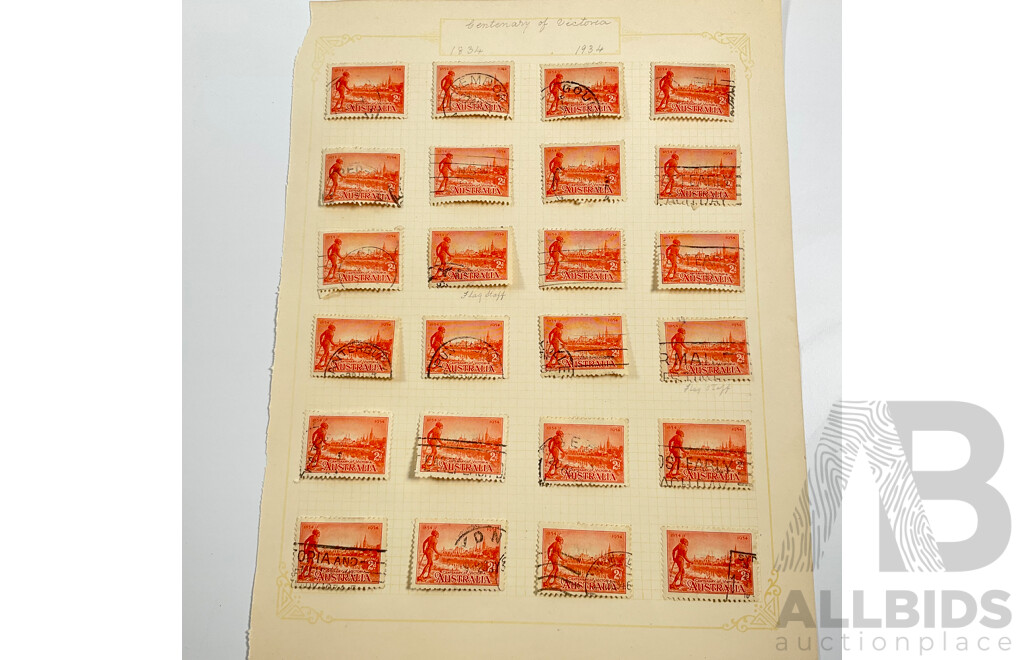 Australian 1934 Cetenary of Victoria Stamps Including Two, Three Penny, One Shilling with John Ash Two and Three Penny Mint Hinged Blocks and Captain John Macarthur Mint Hinged John Ash Block and Pair