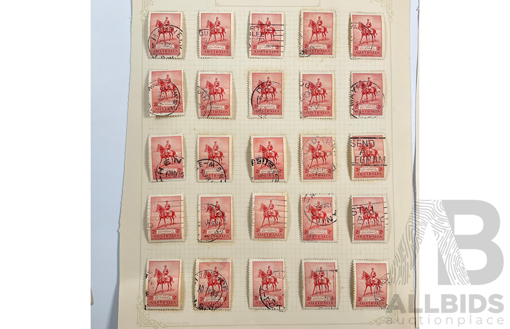 Australian 1935 KGV Coronation Stamps, Two, Three Penny, Two Shilling, Mint Hinged John Ash Two and Three Penny Blocks with 1936 Stamps Commemorating Submarine Telephone Communications to Tasmania, Mint Hinged John Ash Two and Three Penny Blocks