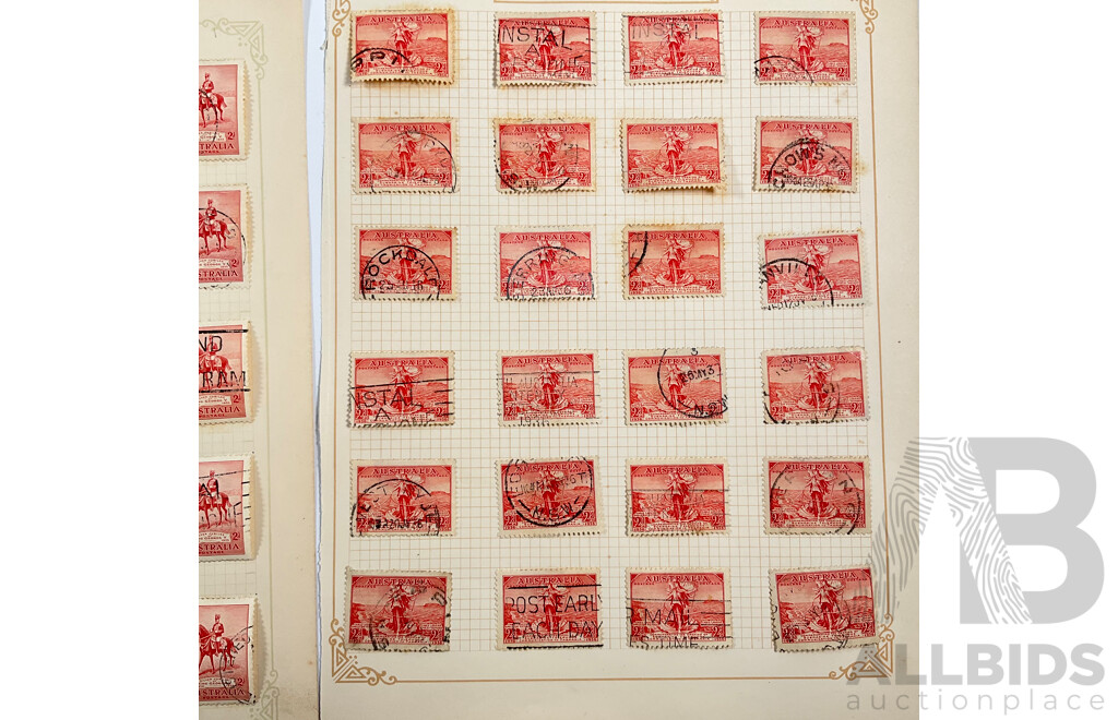 Australian 1935 KGV Coronation Stamps, Two, Three Penny, Two Shilling, Mint Hinged John Ash Two and Three Penny Blocks with 1936 Stamps Commemorating Submarine Telephone Communications to Tasmania, Mint Hinged John Ash Two and Three Penny Blocks