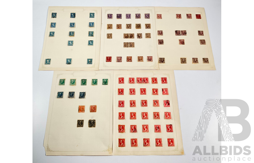 Collection of USA 1890's Stamps Including Oliver Perry One Dollar Type One and Two, Thomas Jefferson Fifty Cent, Daniel Webster Ten Cent and More