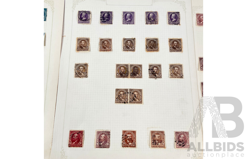 Collection of USA 1890's Stamps Including Oliver Perry One Dollar Type One and Two, Thomas Jefferson Fifty Cent, Daniel Webster Ten Cent and More