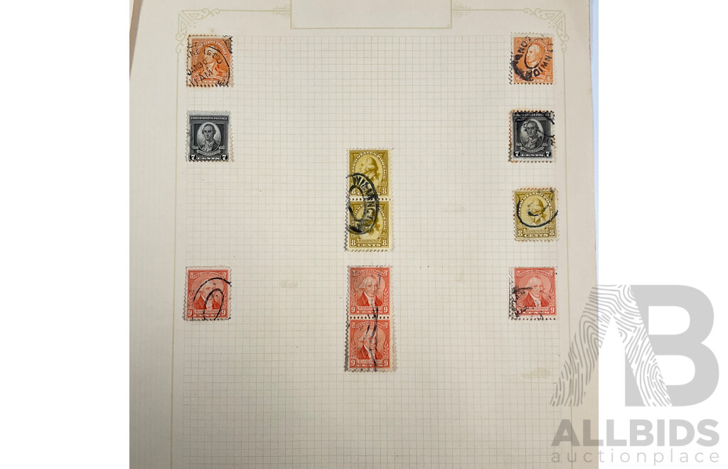 Collection of USA 1930's Stamps Including Mint Hinged Blocks, 1931 150th Anniversary of Yorktown Siege, 50th Anniversary of Red Cross, 1932 Los Angles Olympics, Bicentenary of the Birth of George Washington and More