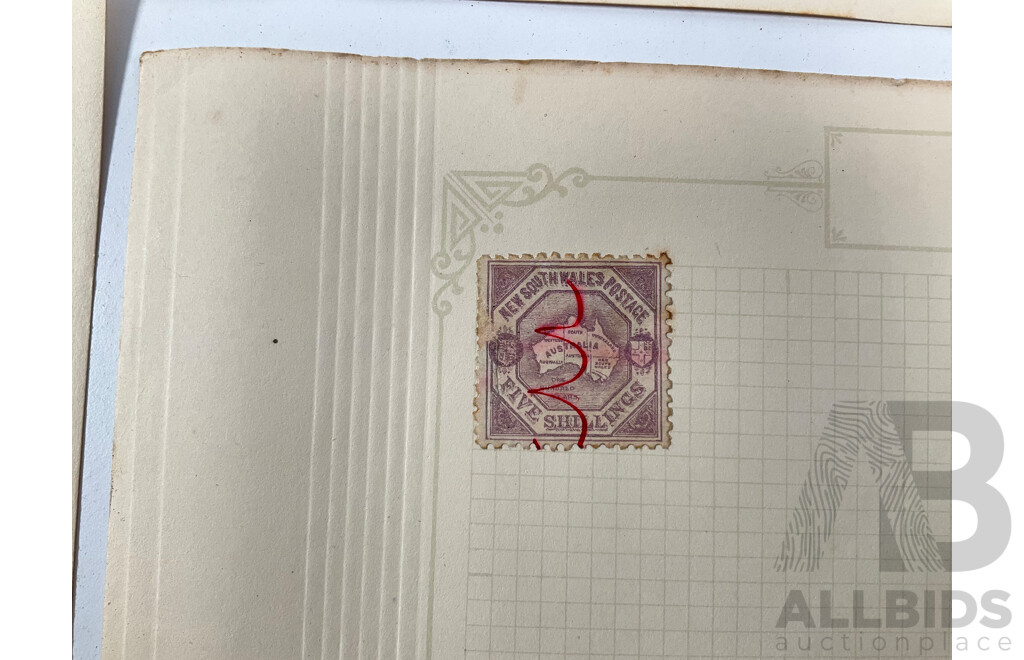 Rare Collection of Australian 1880's-90's New South Wales Stamps Including Five Shillings Hand Cancel, Imperfs, Over Prints, QV