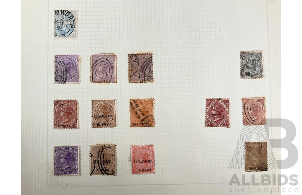 Rare Collection of Australian 1880's-90's New South Wales Stamps Including Five Shillings Hand Cancel, Imperfs, Over Prints, QV
