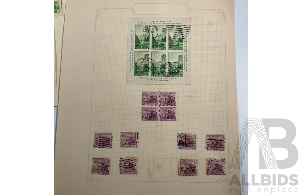 Collection of USA Stamps Including Mint Hinged 1932 William Penn, Daniel Webster, 1933 General Oglethorpe Blocks, Mint Hinged 1933 Chicago Centenary Mini Sheet and Imperfs, Mint Hinged Pairs and More