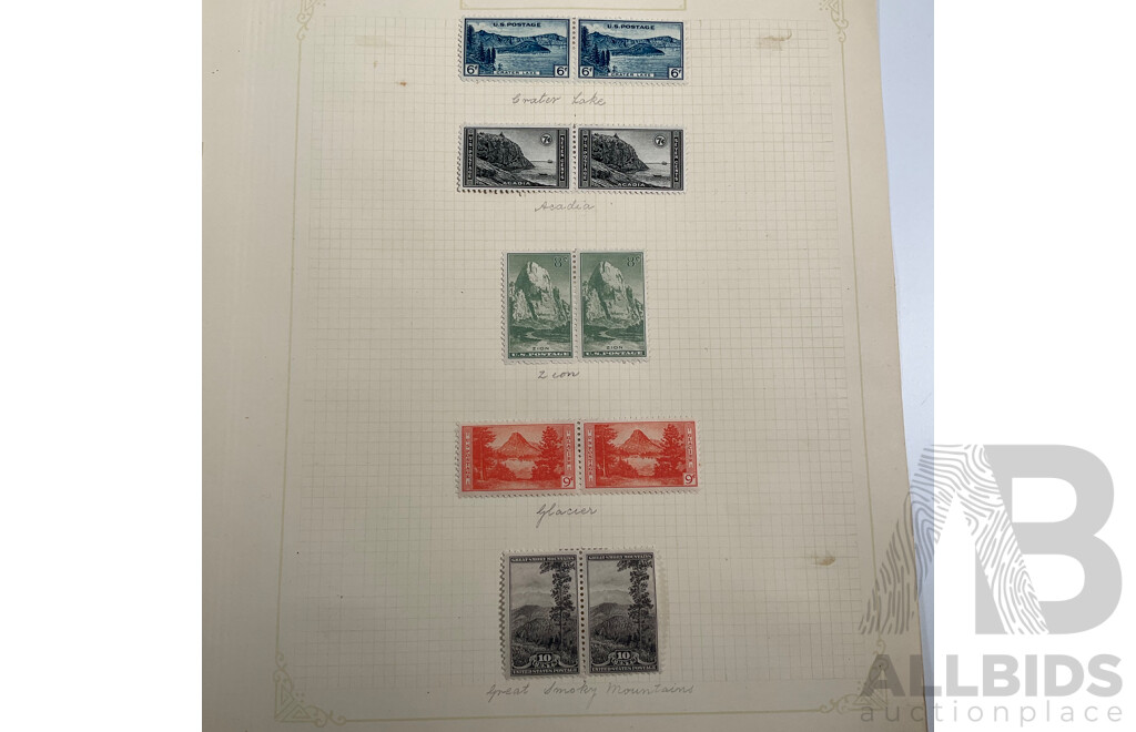 Collection of USA Stamps Including Mint Hinged 1932 William Penn, Daniel Webster, 1933 General Oglethorpe Blocks, Mint Hinged 1933 Chicago Centenary Mini Sheet and Imperfs, Mint Hinged Pairs and More