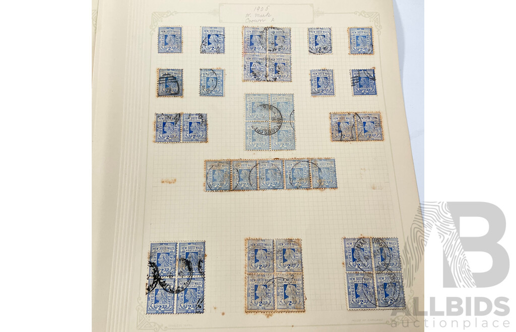 Collection of Australian 1905 New South Wales Stamps Spanning One Penny to Two Shilling and Sixpence, Crown A Water Marks, Cancelled Blocks