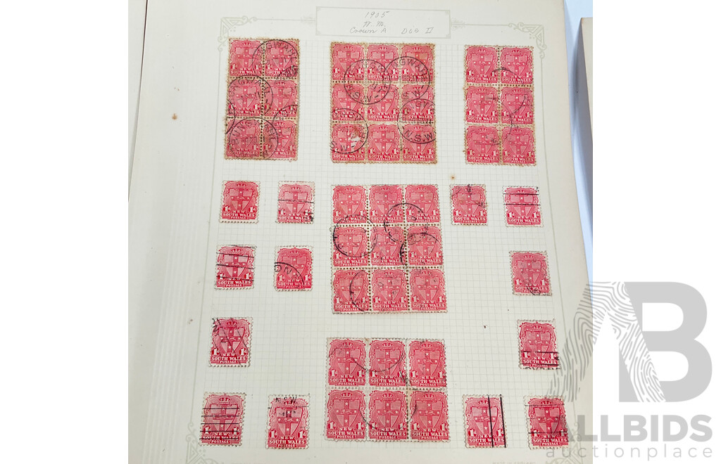 Collection of Australian 1905 New South Wales Stamps Spanning One Penny to Two Shilling and Sixpence, Crown A Water Marks, Cancelled Blocks