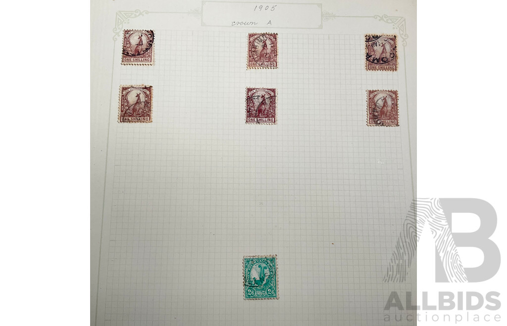 Collection of Australian 1905 New South Wales Stamps Spanning One Penny to Two Shilling and Sixpence, Crown A Water Marks, Cancelled Blocks