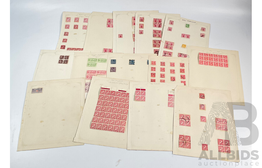 Collection of New Zealand 1920's Hinged Mint and Cancelled Stamp Sheets, Strips and Blocks Including Six Penny Express Post, Admiral Type KGV, 1925-1926 South Sea Exhibition, Blue Water Marks