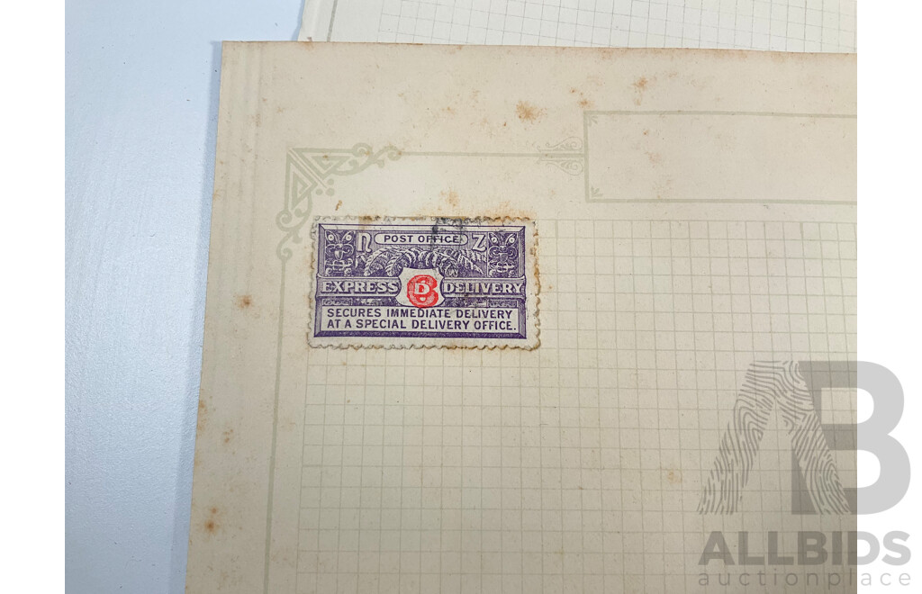 Collection of New Zealand 1920's Hinged Mint and Cancelled Stamp Sheets, Strips and Blocks Including Six Penny Express Post, Admiral Type KGV, 1925-1926 South Sea Exhibition, Blue Water Marks