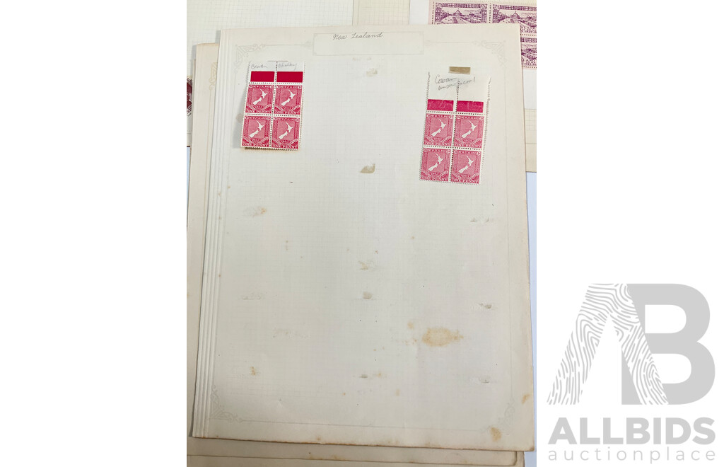 Collection of New Zealand 1920's Hinged Mint and Cancelled Stamp Sheets, Strips and Blocks Including Six Penny Express Post, Admiral Type KGV, 1925-1926 South Sea Exhibition, Blue Water Marks