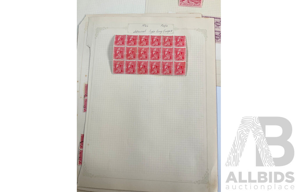 Collection of New Zealand 1920's Hinged Mint and Cancelled Stamp Sheets, Strips and Blocks Including Six Penny Express Post, Admiral Type KGV, 1925-1926 South Sea Exhibition, Blue Water Marks