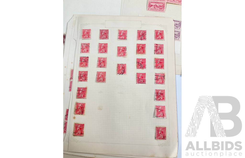Collection of New Zealand 1920's Hinged Mint and Cancelled Stamp Sheets, Strips and Blocks Including Six Penny Express Post, Admiral Type KGV, 1925-1926 South Sea Exhibition, Blue Water Marks