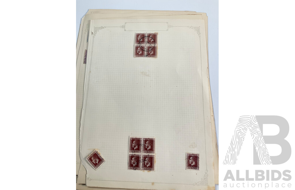 Collection of New Zealand 1920's Hinged Mint and Cancelled Stamp Sheets, Strips and Blocks Including Six Penny Express Post, Admiral Type KGV, 1925-1926 South Sea Exhibition, Blue Water Marks