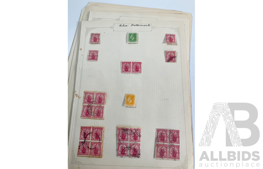 Collection of New Zealand 1920's Hinged Mint and Cancelled Stamp Sheets, Strips and Blocks Including Six Penny Express Post, Admiral Type KGV, 1925-1926 South Sea Exhibition, Blue Water Marks