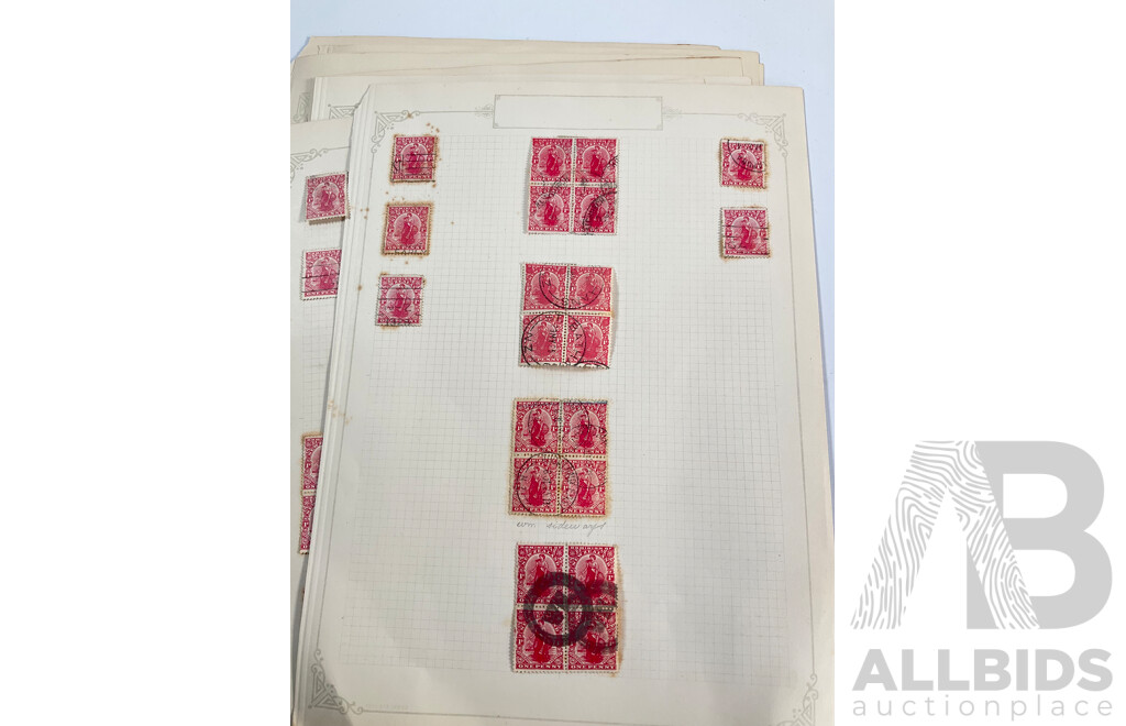 Collection of New Zealand 1920's Hinged Mint and Cancelled Stamp Sheets, Strips and Blocks Including Six Penny Express Post, Admiral Type KGV, 1925-1926 South Sea Exhibition, Blue Water Marks