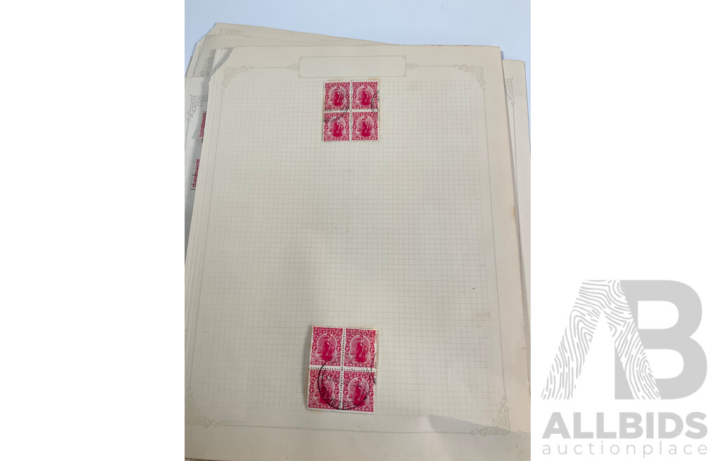 Collection of New Zealand 1920's Hinged Mint and Cancelled Stamp Sheets, Strips and Blocks Including Six Penny Express Post, Admiral Type KGV, 1925-1926 South Sea Exhibition, Blue Water Marks