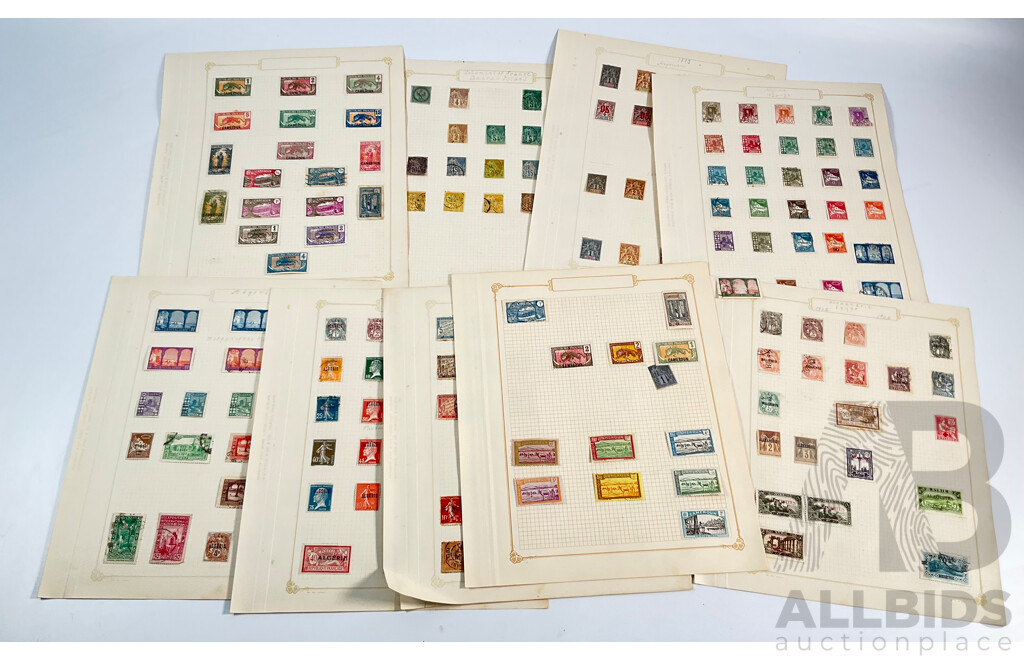 Collection of French Colony Hinged Stamps, Including Syria, Alexandria, Algeria, Benin, Anjouan, Cameroon, Examples Spanning 1890's to 1920's, Over Prints, Sets