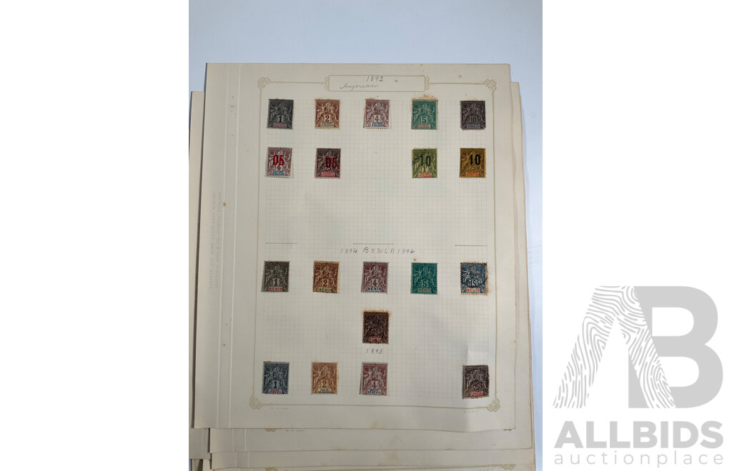 Collection of French Colony Hinged Stamps, Including Syria, Alexandria, Algeria, Benin, Anjouan, Cameroon, Examples Spanning 1890's to 1920's, Over Prints, Sets