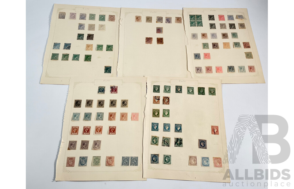 Collection of Cuban Hinged Stamps Spanning 1850's to 1890's Including Imperfs, Sets, Hand Cancel