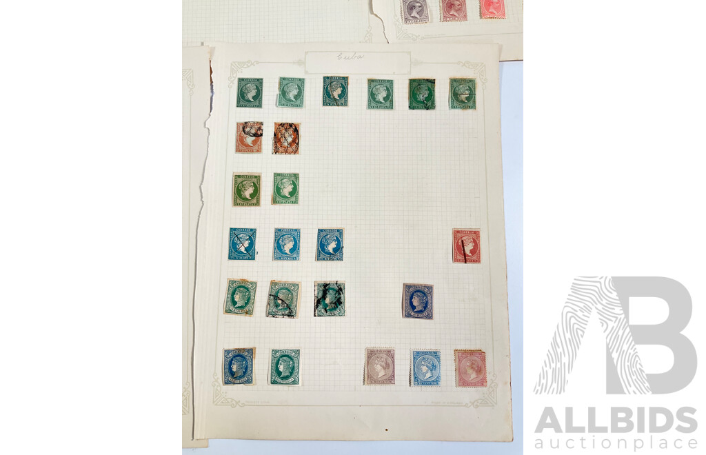 Collection of Cuban Hinged Stamps Spanning 1850's to 1890's Including Imperfs, Sets, Hand Cancel