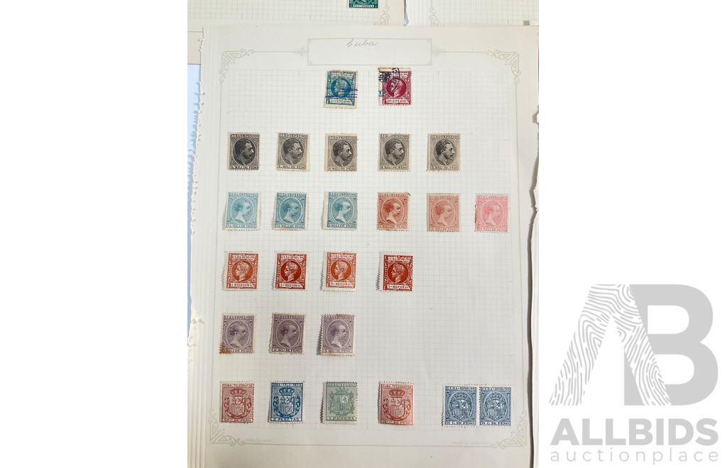 Collection of Cuban Hinged Stamps Spanning 1850's to 1890's Including Imperfs, Sets, Hand Cancel