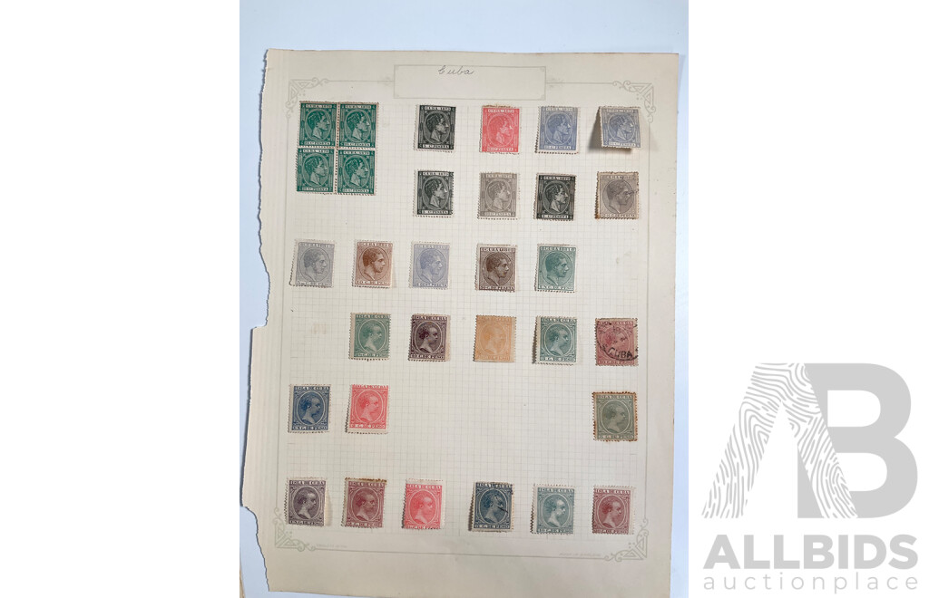 Collection of Cuban Hinged Stamps Spanning 1850's to 1890's Including Imperfs, Sets, Hand Cancel