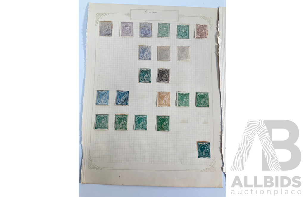 Collection of Cuban Hinged Stamps Spanning 1850's to 1890's Including Imperfs, Sets, Hand Cancel