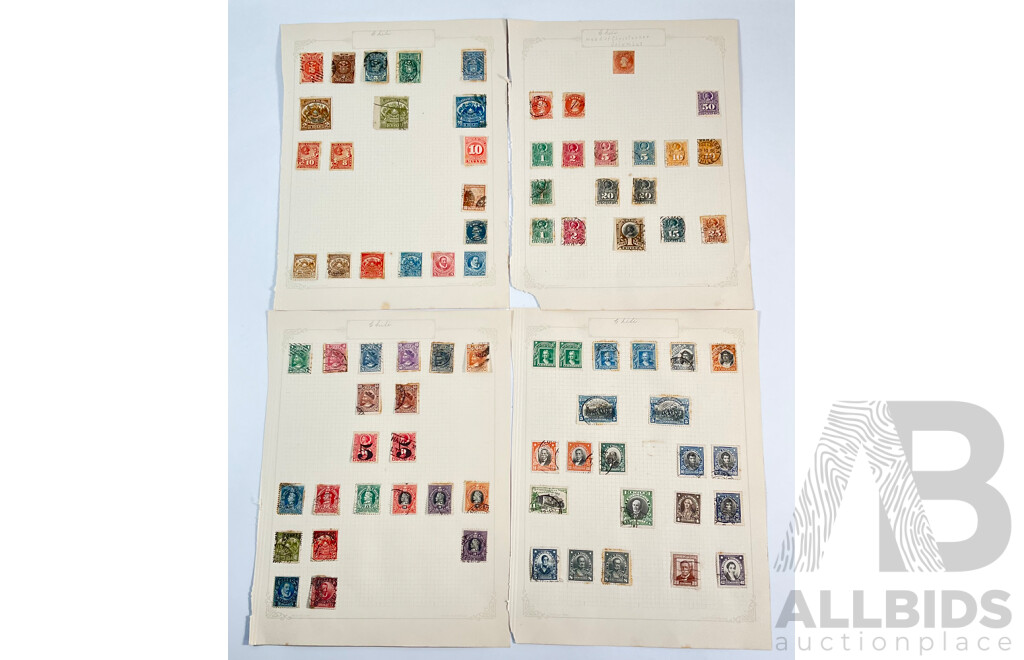 Collection of Chile Stamps Spanning 1880's to 1910's Including Pedro De Valdivia, Christopher Columbus, Hand Cancels, Over Prints