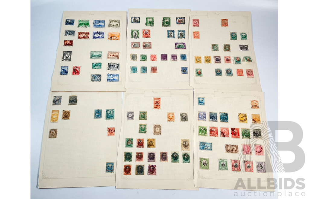 Collection of Peru Stamps Spanning 1860's to 1930's Including Mint Hinged, Hand Cancel, Over Prints, Sets