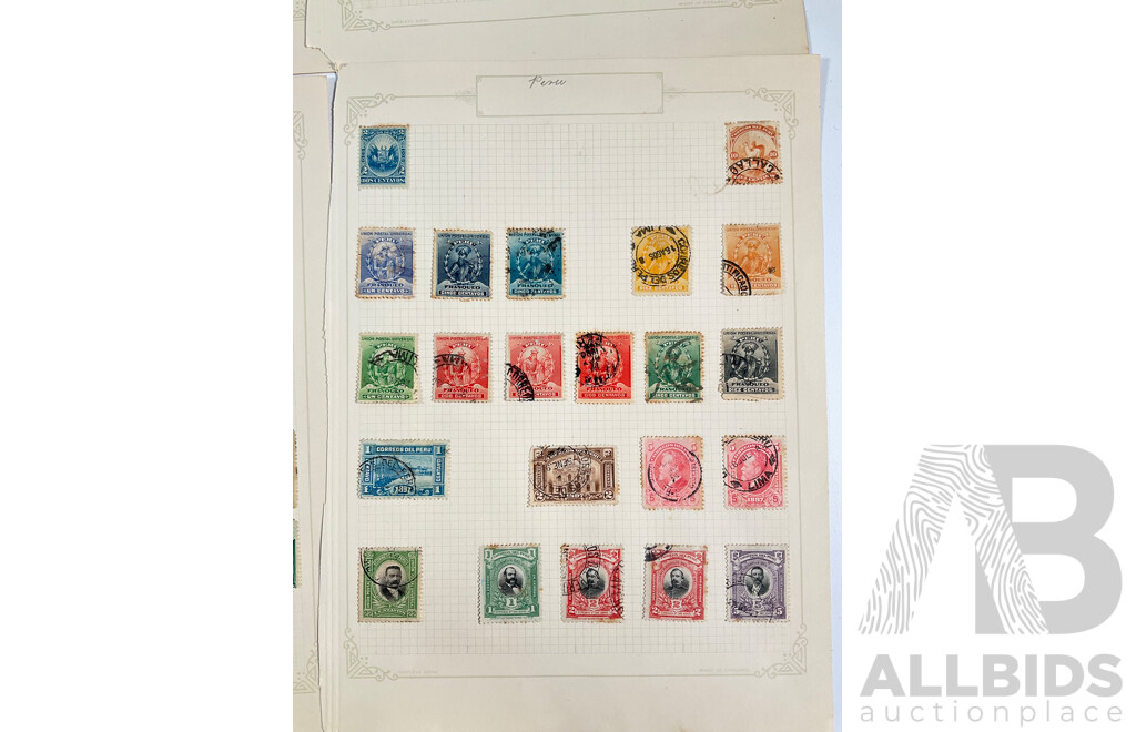 Collection of Peru Stamps Spanning 1860's to 1930's Including Mint Hinged, Hand Cancel, Over Prints, Sets