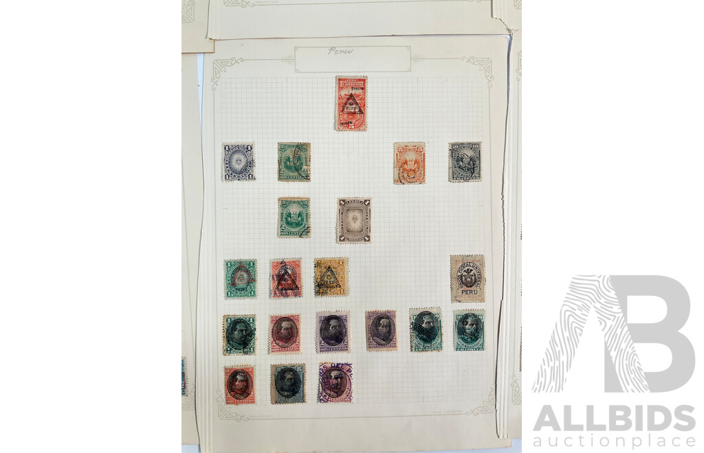 Collection of Peru Stamps Spanning 1860's to 1930's Including Mint Hinged, Hand Cancel, Over Prints, Sets