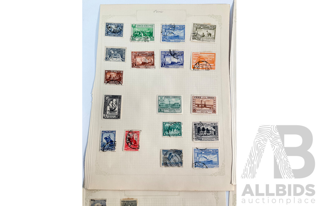 Collection of Peru Stamps Spanning 1860's to 1930's Including Mint Hinged, Hand Cancel, Over Prints, Sets