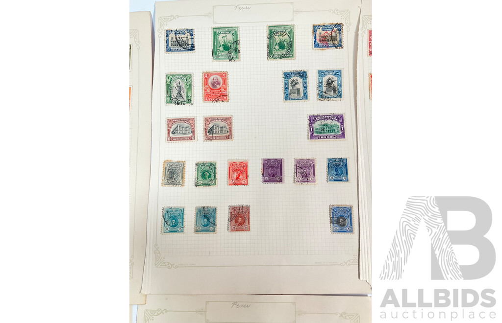 Collection of Peru Stamps Spanning 1860's to 1930's Including Mint Hinged, Hand Cancel, Over Prints, Sets