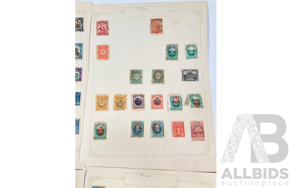Collection of Peru Stamps Spanning 1860's to 1930's Including Mint Hinged, Hand Cancel, Over Prints, Sets