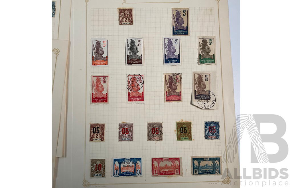 Collection of African French Colonies Stamps Including Congo, Dahomey, Diego Suarez, Gabon, Grande Comore