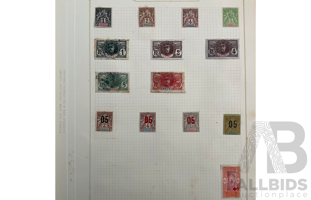 Collection of African French Colonies Stamps Including Congo, Dahomey, Diego Suarez, Gabon, Grande Comore