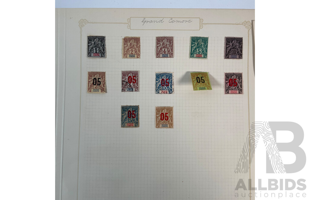 Collection of African French Colonies Stamps Including Congo, Dahomey, Diego Suarez, Gabon, Grande Comore