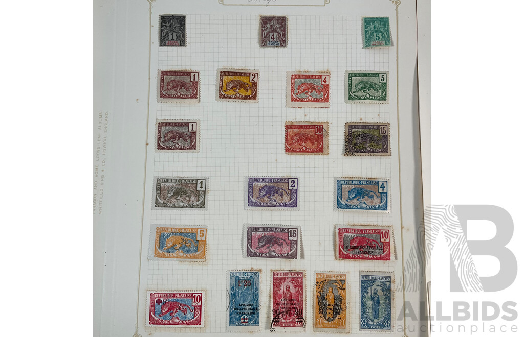 Collection of African French Colonies Stamps Including Congo, Dahomey, Diego Suarez, Gabon, Grande Comore
