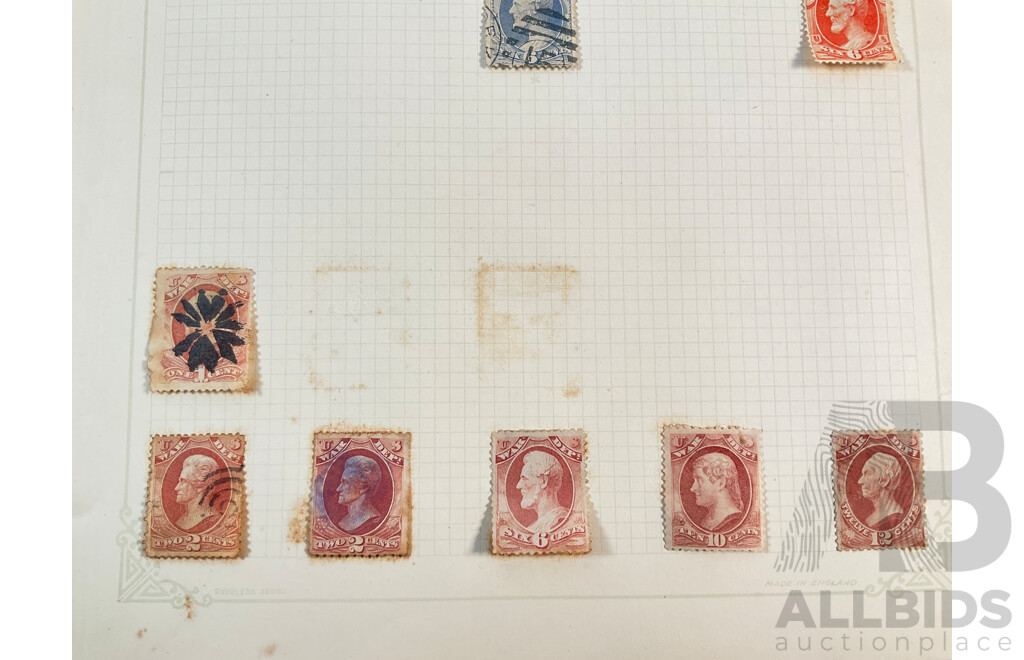 Collection of USA 1870's Stamps Including Department of the Interior, Treasury, Navy Department and War Department, Hand Cancel