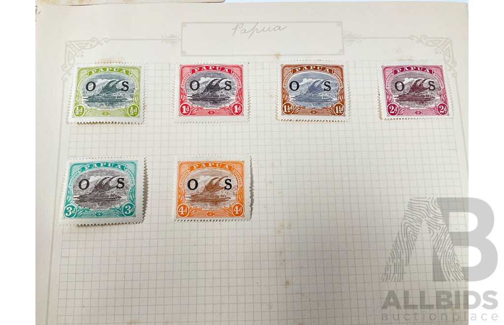 Papua 1932 Half Penny Motuan Girl Mint Hinged Stamp Blocks, John Ash Print, 1931 Lakatoi Set to Four Penny