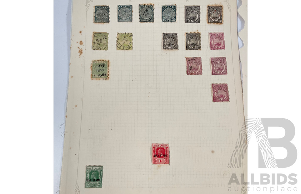 Collection of Fiji Stamps Spanning 1890's to 1930's Including War Stamp Overprints, Hand Cancel, KGV, KGVI